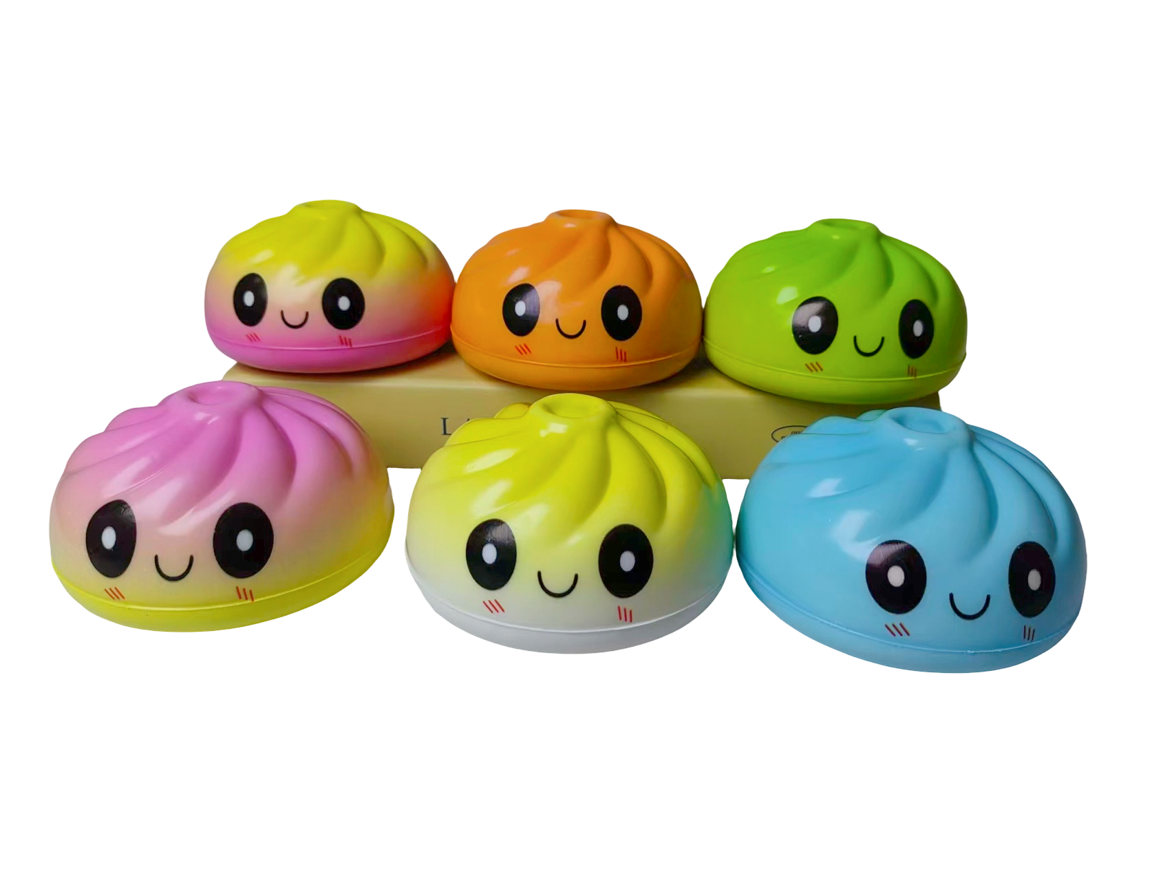 Juguete antiestrés con bollo al vapor de color degradado y ojos grandes