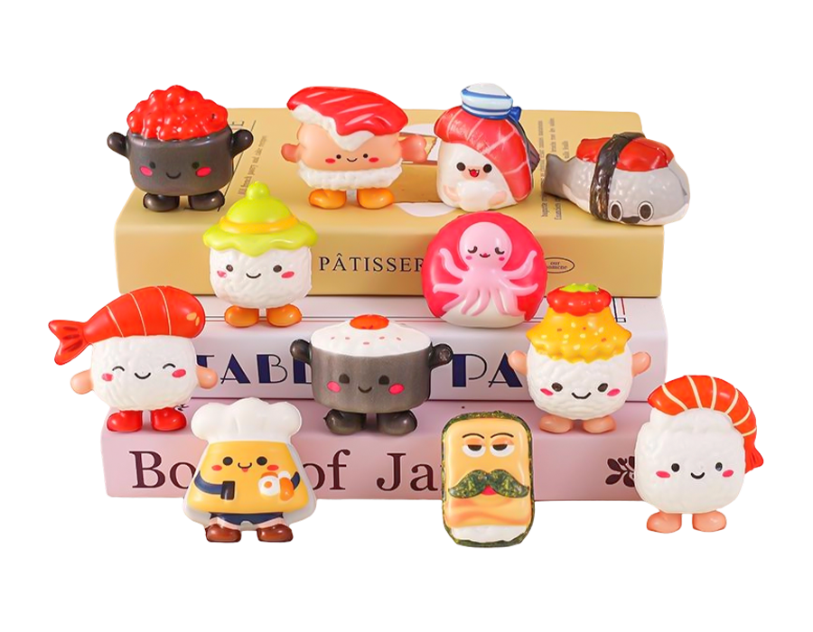 12 estilos de mini juguetes de sushi de elevación lenta