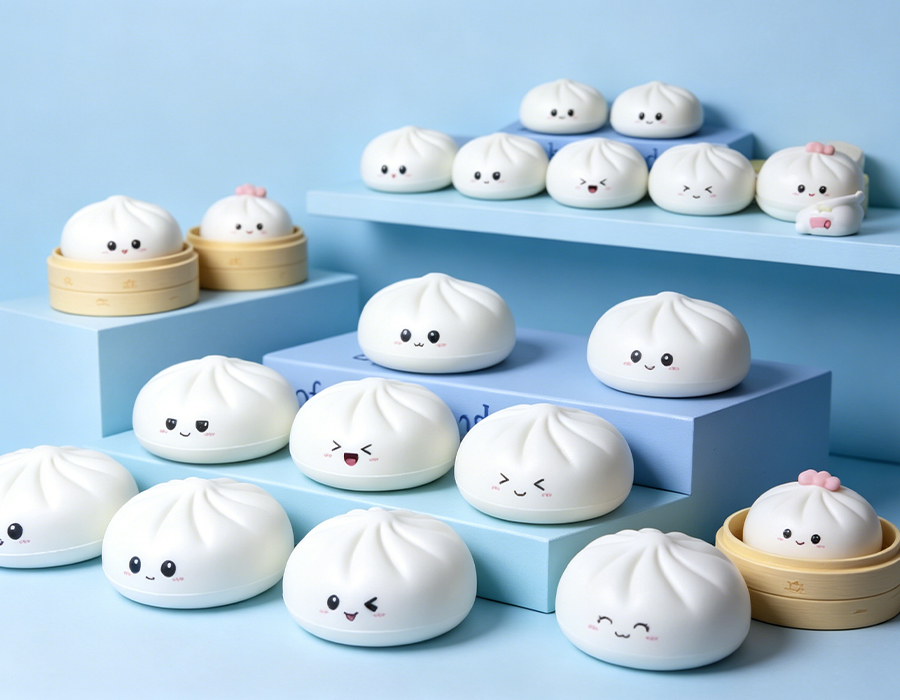 Juguete antiestrés con bollo mini-emoticón blanco Juguete antiestrés con bollo mini-emoticón blanco